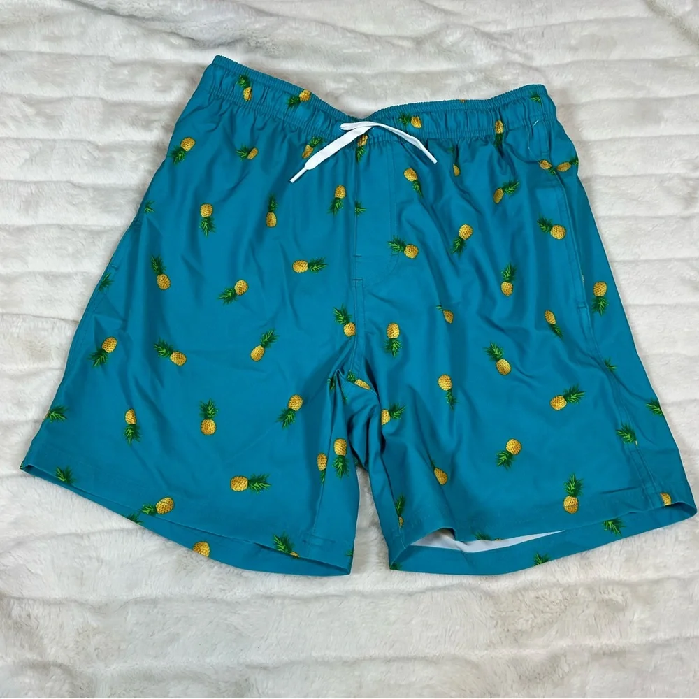 Old Navy Men S Blue Gold Pineapple Print Tropical Swim Trunks Lined Beach Cruise